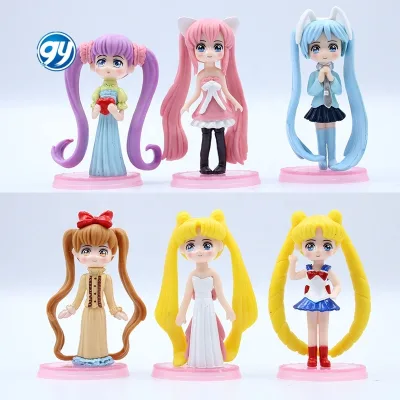6Pcs Sailor Moon Toy Figure Moon Princess Usagi Doll Model Baking Decoration Cake Stand Ornament
