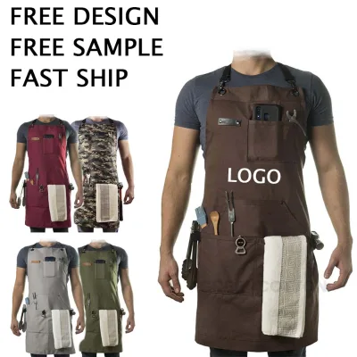 Custom logo Thickened Canvas Apron Multi-pocket Work Suit Coffee Shop Restaurant Apron Electrician Work Apron