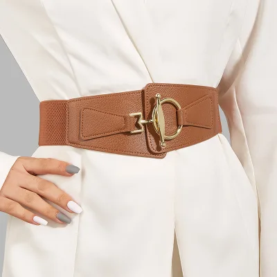 Custom Brand Black Trendy Stretchy Elastic PU Leather Belts for Women