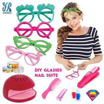 JH Hot Children Fashion Shining Colorful Holiday Activity DIY Glasses Water Base Non Toxic Nail Polish Set Toy Kids