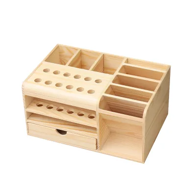 Classic Wooden Storage Box for Small Parts Screwdrivers Phone Repair Desktop Clutter & Remote Control Holder