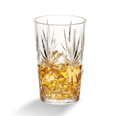 Reusable Plastic Decor Water Cup 14oz High End Highball Glass 420ml Embossed Pattern Water Glass
