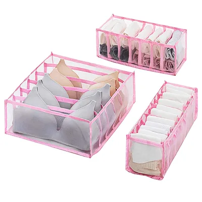 3-Pack Foldable Nylon Washable Mesh Bra Underwear Drawer Organizer Eco-Friendly Door Minimalist Style Wardrobe Storage Women's
