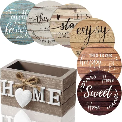 Custom Country Style Acacia Wood Coasters Non-Slip & Eco-Friendly Durable Protection Against Scalding Desktops 6-Piece Boxed Set