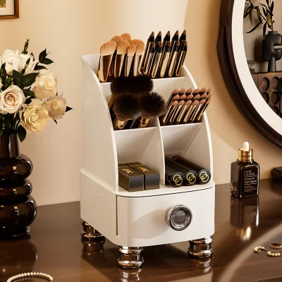 Modern ABS Plastic Durable Large Capacity Makeup & Cosmetic Storage Organizer with Desktop Brush and Lipstick Holder
