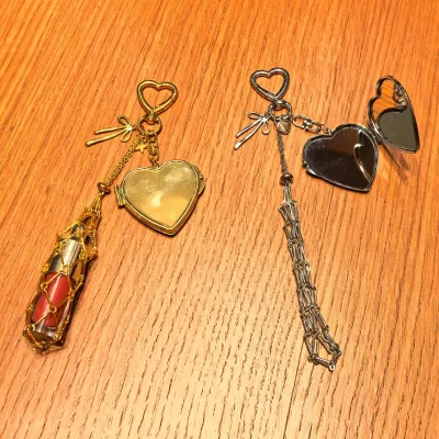 HECION Stainless Steel Lipstick Holder Keychain Gold Silver Heart Star Chain Charm DIY Handbag Accessory Fashion Pendant Gift