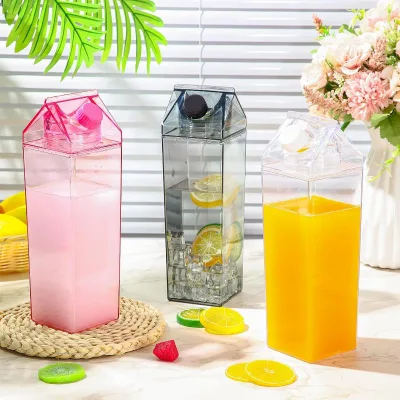 Cross-border Hot square Plastic Milk Cup Net Red Creative 500ML1000ML Direct Drinking Cartoon Design Spot Printing logo