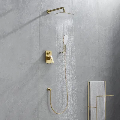 Concealed Shower Set Brass Rainfall Shower Faucet Set Brushed Gold Vintage Style Faucete Bathroom Shower Kit Robinet De Douche