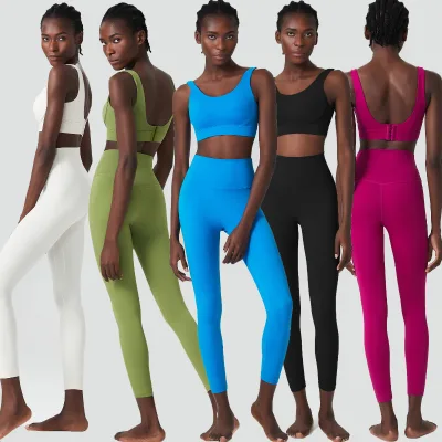 Two-Piece Women's Sportswear Set Deep U-Back Breathing Cup Custom Logo Solid Yoga Leggings for Gym Fitness Women's Sports