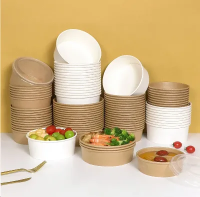 Disposable Logo Printed Disposable Food Containers Brown Kraft Paper Ready Meal Packaging Bowl