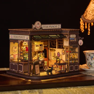 IIECREATE Doll House Miniature House K-1083 Magic Cafe Shop Miniature Model DIY Kit Gift Set for 14+