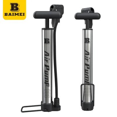 BAIMEI Portable Aluminum Bike Pump 80-130PSI Pressure Durable Waterproof Eco-Friendly Flexible Hose Universal Nozzle Adapter for