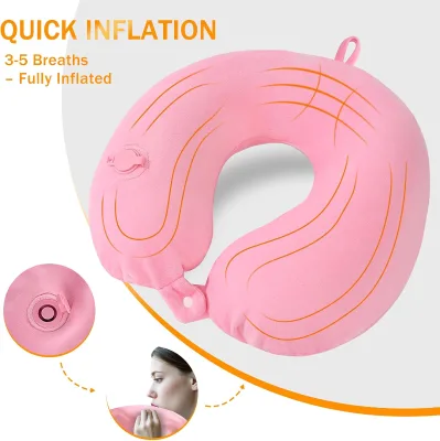 OEM Inflatable U-Shape Neck Pillow with PVC Filling Foldable Lightweight Removable Cover for Adults