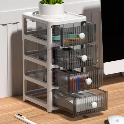 Modern 4-Tier Plastic Storage Boxes Drawers Tower Desktop Table Shelf for Kitchen Bathroom Living Room Jewelry Tool Organization