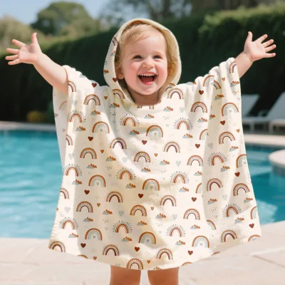 Factory Wholesale/OEM Children's Capuchin Bath Towel - Kids Hooded Cloak Bathrobe with Cartoon Print - Wearable Bath Towel