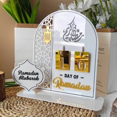 Custom Waterproof Countdown Calendar Table for Ramadan Eid Mubarak Islamic Decorations in White Black Gold Silver 2025