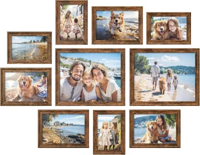 Hanging/Tabletop Display Eco-Friendly UV Printed Photo Frames with Two 8x10 Four 5x7 Four 4x6 MDF & Glass Collage Frames
