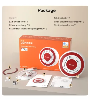 Smart Home Sonoff SNZB-09P Zigbee Indoor Siren App Control Loud Alarm Custom Tones Sound-Light Alert Dual Power Supply