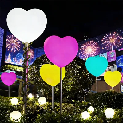Wedding Party Pathway Red Heart Motif LED Lights IP65 Rated Romantic Colorful Atmosphere Lamps for Garden Post Landscape
