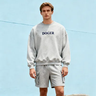 Doger Custom Acid Wash Embossed Printed Cotton Heavyweight Shorts Jogger Set for Men-Plus Size Quick Dry Eco-Friendly Breathable