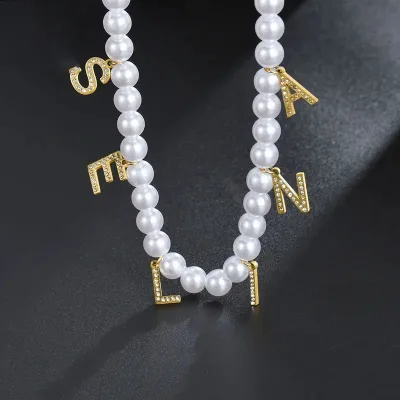 Custom Initial Necklace Personalized Name Pearl Necklaces for Women Letter Necklace Birthday Gifts