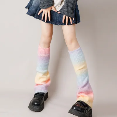 Fall Winter Gradient Rainbow Women Y2k Leg Warmers Harajuku Gothic Style Warm Knit Leg Warmers