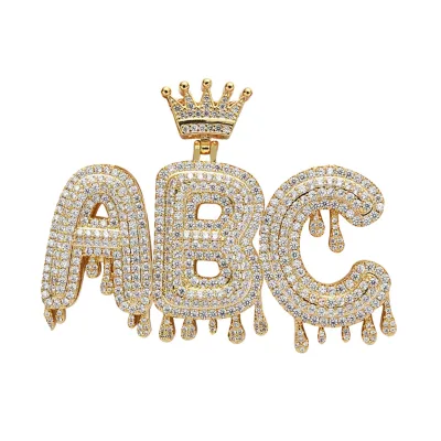 Crown Water Drop Letter Pendant Necklace Micro Pave Zircon Apex Glory Symbol Splicing Hip Hop Jewelry Men Wholesale