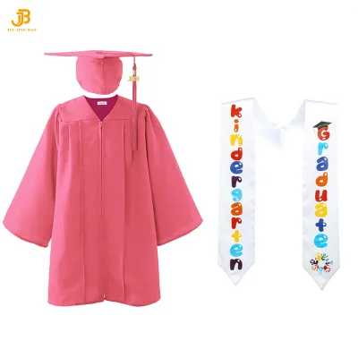 2026 100% Polyester Fiber Matte Pink Children Graduation Gown With Cap Stole Kids Graduation Gown for Graduation Ceremony