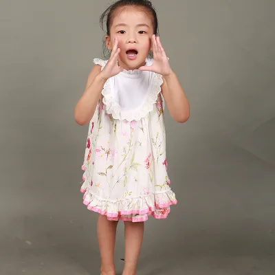 Sleeveless Ruffle Hem Floral Cotton Sundress Fits Holiday Daily Attire Supports Custom Girl Dress