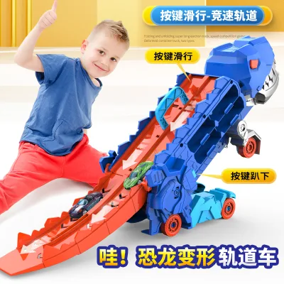 Dino Carrier Vehicle Car-Style Plastic Toy with Deformable Track Truck Friction Toy for Storage Transport Swallowing Target