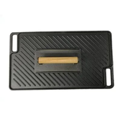 High-quality Pre-seasoned Rectangular Cast Iron BBQ Grill Pan for Restaurant Outdoor Cooking