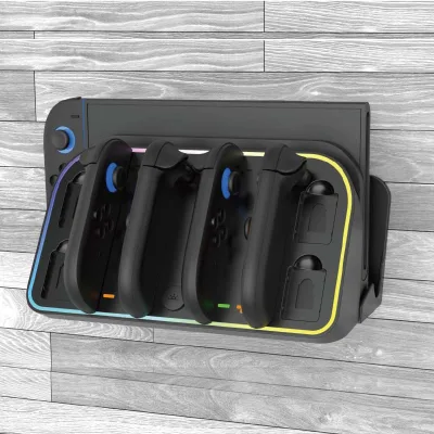 Switch2 Generation RGB Light Wall Bracket Left-Right Handle Charging Station with Cassette Storage Box Plastic Packaging