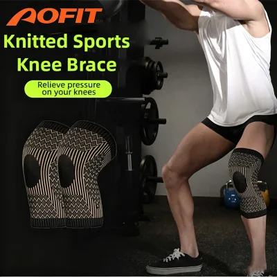 Wholesale Breathable Knitted Knee Brace Inner Silicone Anti Slip Strips Even Compression Knee Sleeve for Running Cycling