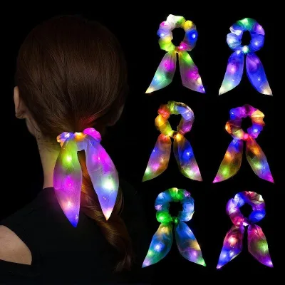 Hot Sale Light up Led Scrunchies Led Hair Tie Luminous Clip for Girls Party Festival Decoration