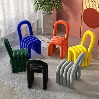 Tubular Velvet Accent Chair Chubby Leisure Solid Backrest Soft Upholstery for Living Room Hotel Avant Garde Sculptural
