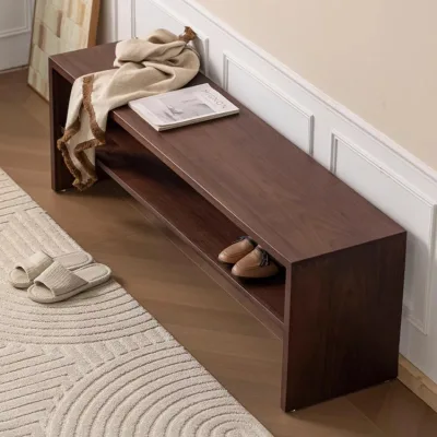 Nordic Black Walnut Japanese Cherry Wooden Shoe Changing Stool Dining Table Bench Bed End Stool Entrance Double Living Room