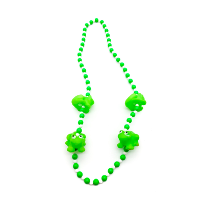 Mardi Gras Supplied Decor Green Rubber Gator Beads Animal Squeezable Frog Beaded Necklace
