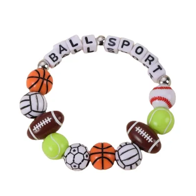Kids DIY Beaded Bracelet Set Sport Ball Design Colorful Football Basketball Rugby Beads for Party Favors Dress up Jewelry
