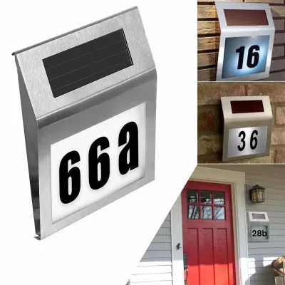 Solar-Powered LED Address Lighting Wall-Mounted Mailbox Door Flashing Light Weather-Resistant House Number Sign for Gardens IP65