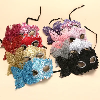Halloween Masquerade Handmade Half-Face Venetian Princess Butterfly Gold Powder Mask Costume Party