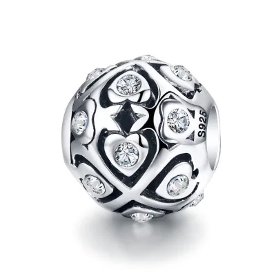 Heart Luminous Cubic Zircon Beads 925 Silver