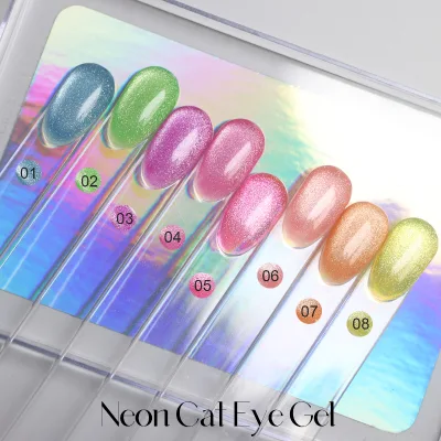 8 Colors Rainbow Candy Cat Eye UV Gel Polish CPNP Certified Dreamy Aurora Colorful Glass Bead Green Light Neon Nail Polish Set