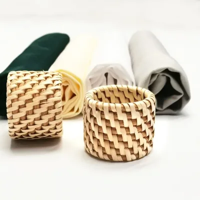 Handwoven Rattan Napkin Rings Set, Artisan Table Setting Accessories for Dining Room & Wedding Decor