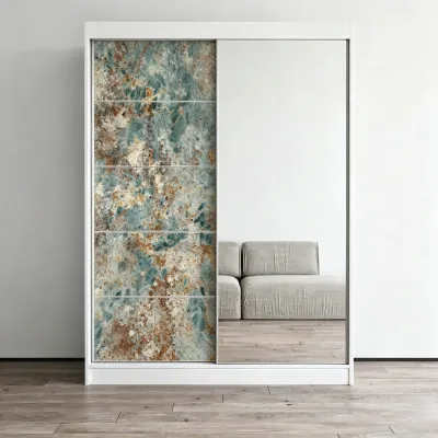 Unique Design Green Granite Print Sliding Mirror Wardrobe Cabinet Furniture for Villa Modern Family Home