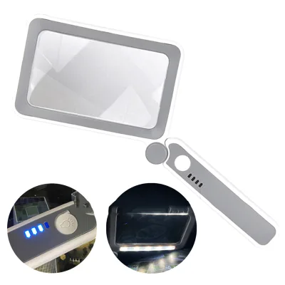 Square Hand-held Magnifying Glass With LED for Observing Things, Identifying Jewelry