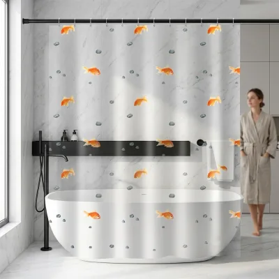 Transparent Goldfish Cartoon Style PEVA Door Curtain Bedroom Draft-Blocking Bathroom Pull-Down Curtain Cross-Border Bestseller
