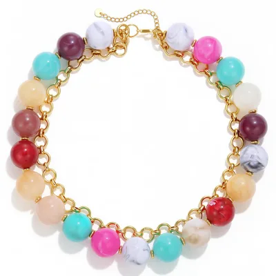 Fashion Bohemian Jewelry Hypoallergenic Stainless Steel Colorful Acrylic Beaded Necklaces for Women