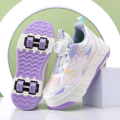 Heloin Children's Luminous Adjustable Carbon Fiber Roller Shoes Lights Two Wheels Polyurethane Wheels for Boys Girls Outdoor Use