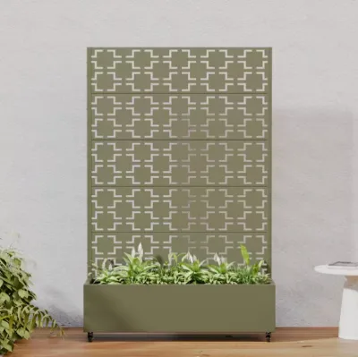72 In. H X 47 In. W Olive Outdoor Galvanized Steel Privacy Screen Planter Box Trellis with Detachable Wheels