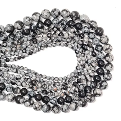4mm 6mm 8mm 10mm Snowflake Obsidian Round Beads Natural Loose Stone DIY Jewelry Supplies